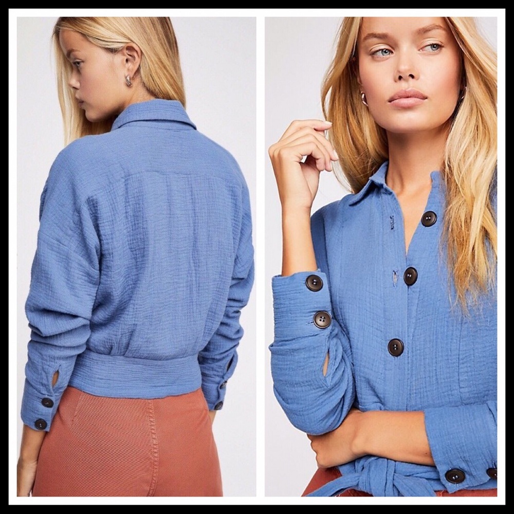 FREE PEOPLE BOHO BUTTON DOWN SHIRT CROP TOP A2C - Picture 2 of 16